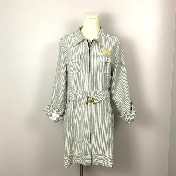 Vintage Y2K Coogi Zip front belted dress with vertical stripes 1X - Picture 2 of 13